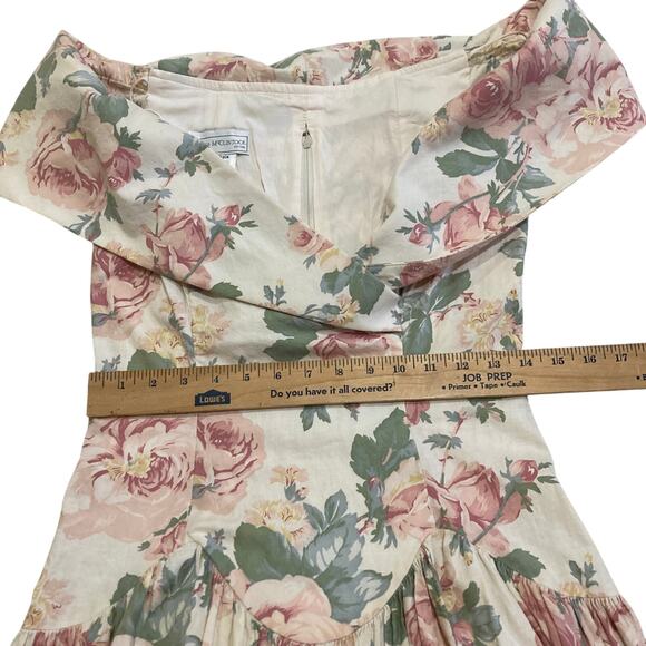 VTG 80s Jessica McClintock Bridal Dress 7/8 Off the Shoulder Floral Cottage - Picture 10 of 11